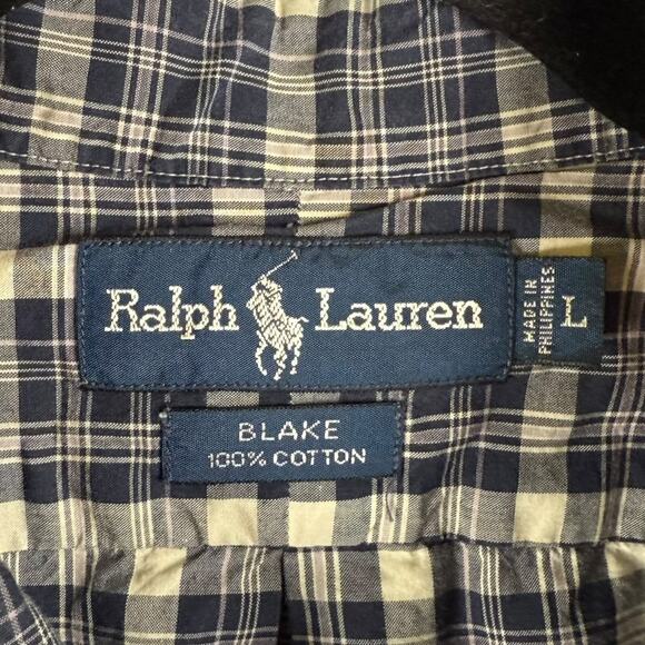 Ralph Lauren Blake Short Sleeve Men's L Checkers Blue/Gray Cotton Button Shirt - Picture 4 of 4